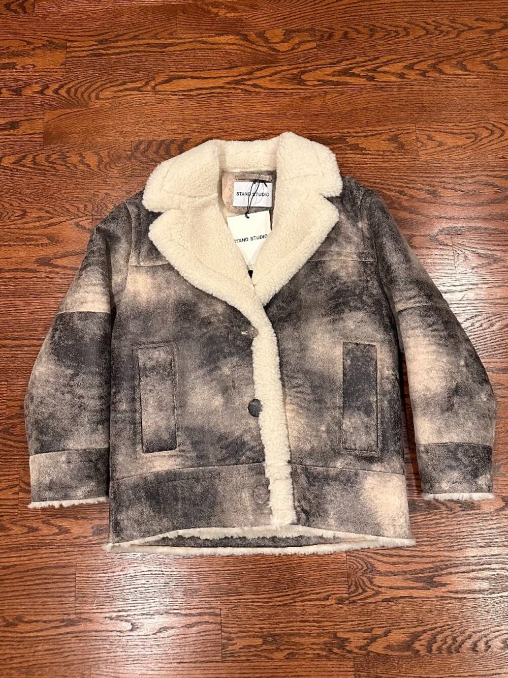 NWT Stand Studio Louisa Faux Shearling Jacket Grey Size 34